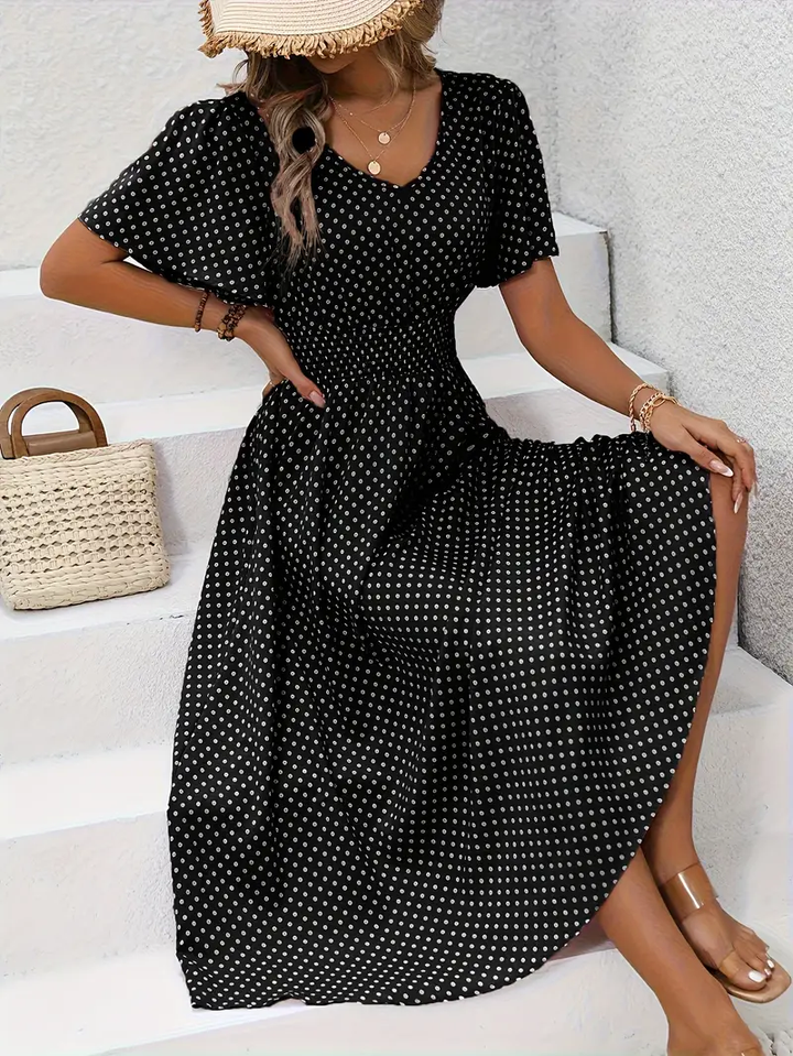 Levoire | Robe Taille Froncée Imprimée sur Toute la Surface, Robe Décontractée à Manches Courtes