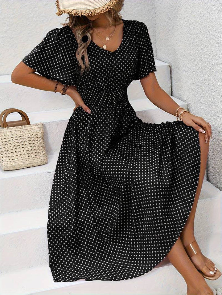 Levoire | Robe Courte À Manches Courtes À Imprimé Intégral Pour Le Printemps Et L'Été Noir