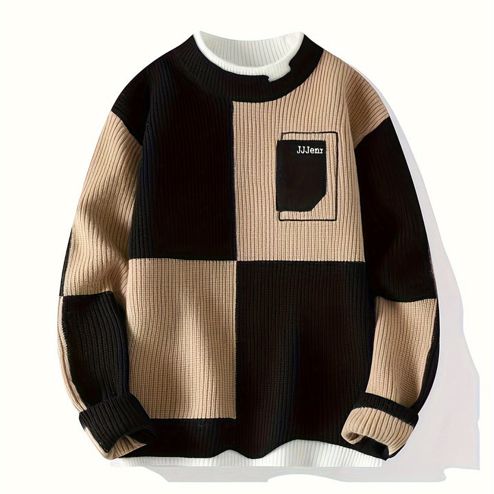 Levoire | Sweats En Laine Tricotés Élégants Avec Des Couleurs Contrastées Et Un Motif Géométrique Chaud Khaki Couleur