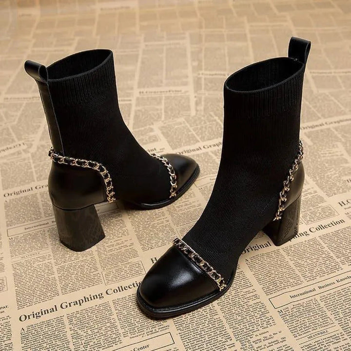 Levoire | Bottes courtes à talon épais et style français carré