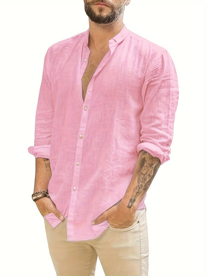 Levoire | T-Shirt En Coton Lin Uni À Manches Longues Couleur rose pâle