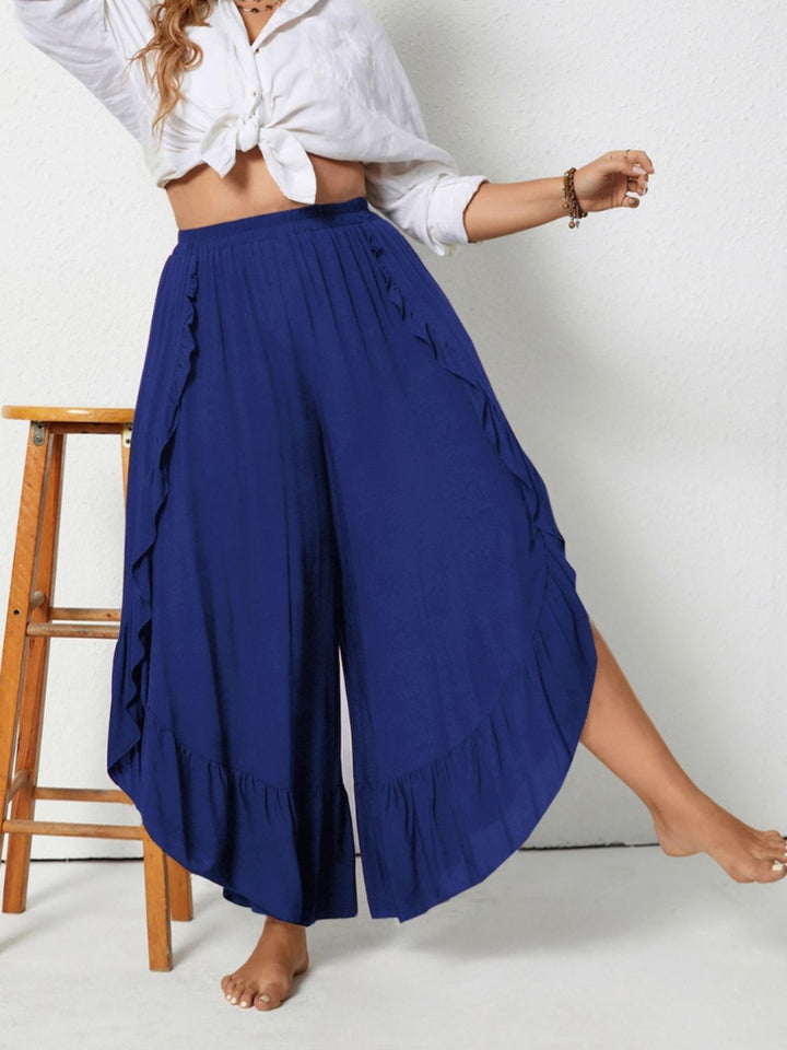 Levoire | Grande Taille Bleu Roi Pantalons Ample À Volants Bleu roi