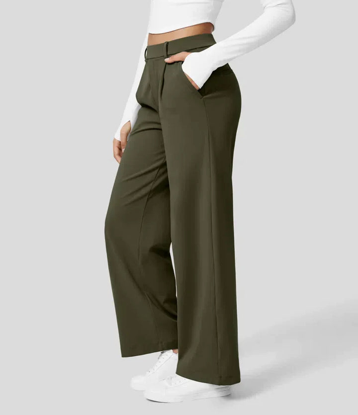 Levoire | Pantalon Palazzo Évasé Taille Haute Pour Femmes Vert