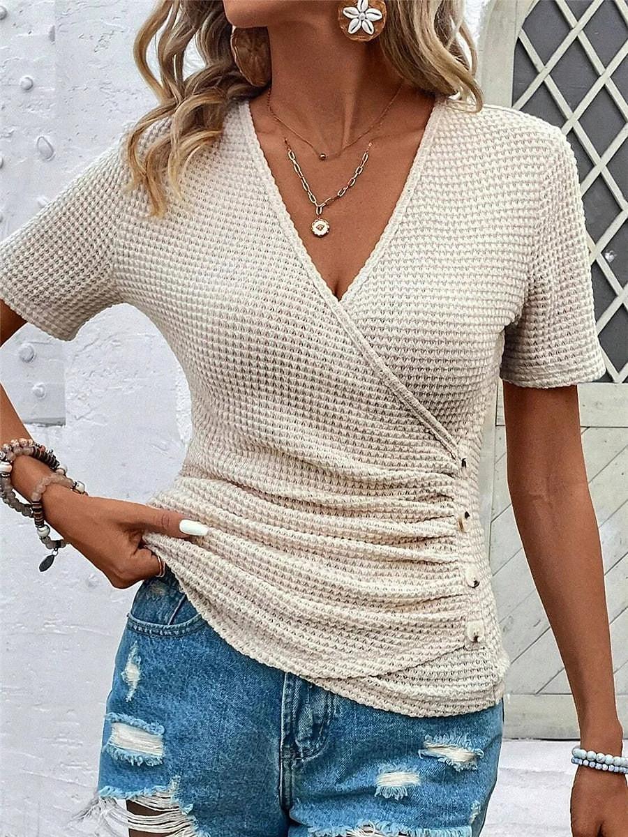 Levoire | T-Shirt Élégant À Col En V Et Manches Courtes 2XL