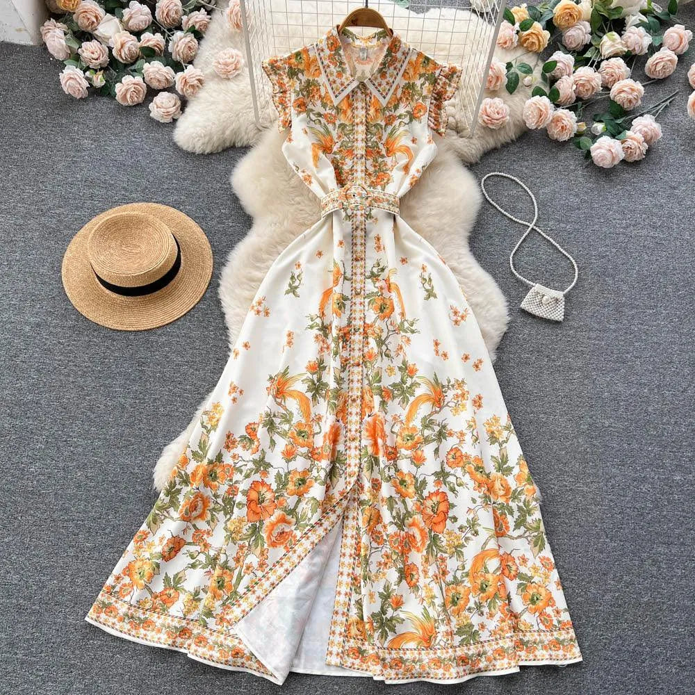 Levoire | Robe femme en ch chiffon imprimé à manches courtes Blanc