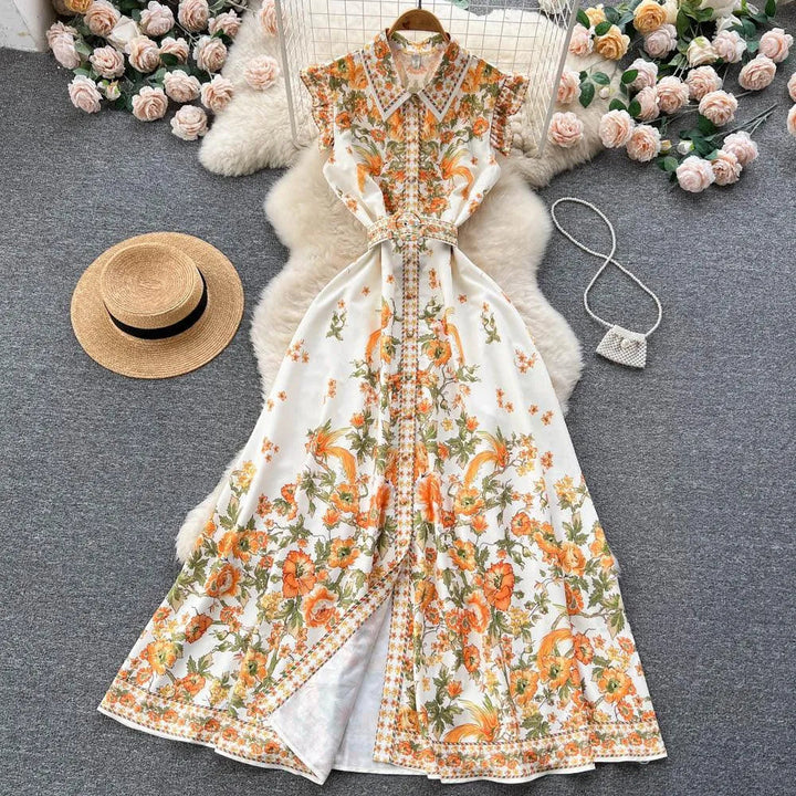 Levoire | Robe femme en ch chiffon imprimé à manches courtes Blanc