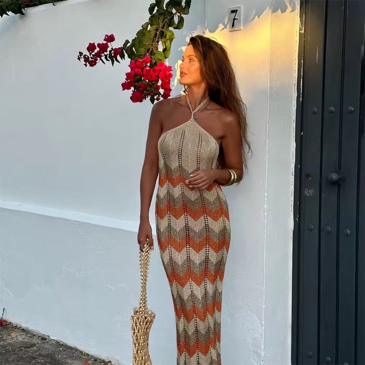 Levoire | Robe Maxi Tricot Avec Motif Zigzag Et Col Montant