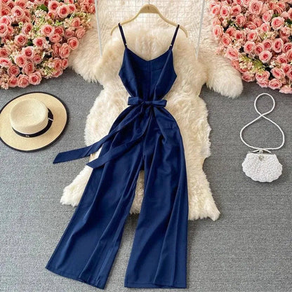 Levoire | Combinaison décontractée unie avec bretelles Taille moyenne Bleu foncé