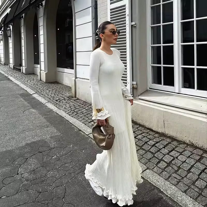 Levoire | Robe Maxi Plissée Élegante Blanche