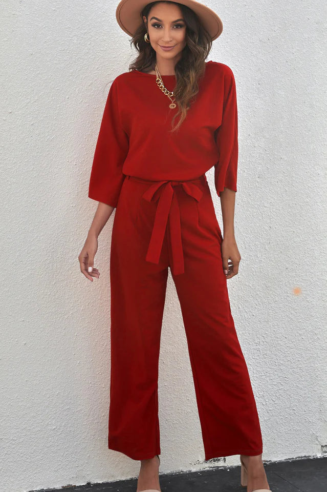 Levoire | Combinaison En Lin Pour Femmes Jambes Larges & Ceinture Rot