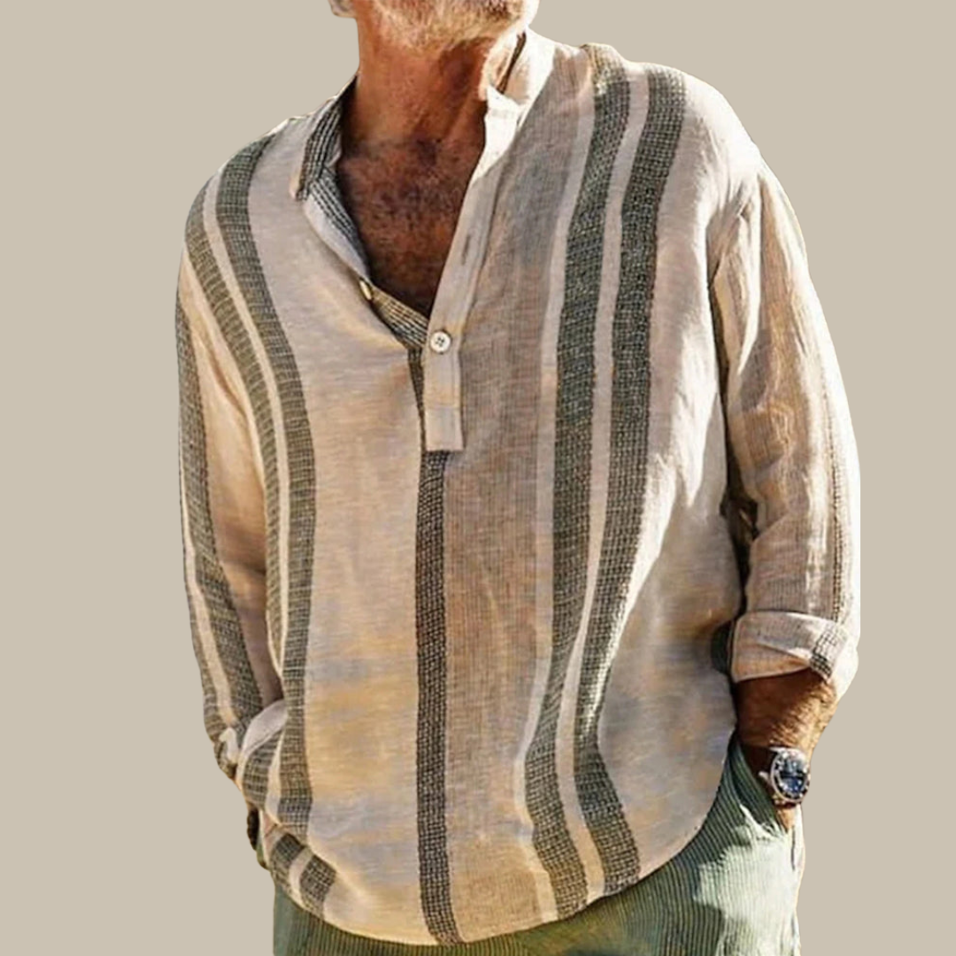 Levoire | Chemise En Lin Rayée À Manches Longues khaki