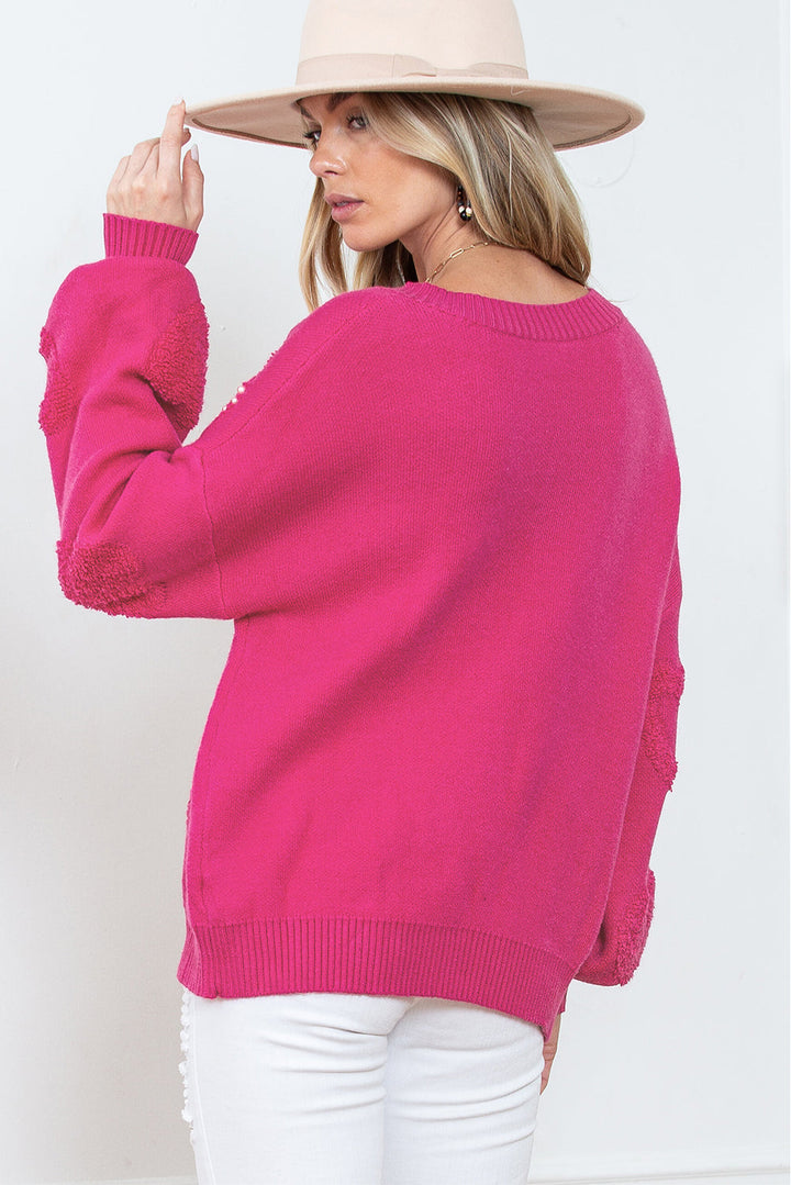 Levoire | Rosa Pull En Tricot Avec Détails Cœur En Perles Pour Femmes