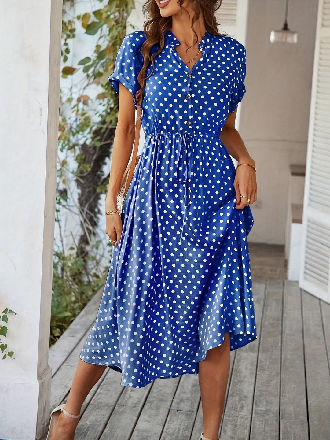 Levoire | Polka Dot Print V-cou robe femme Bleu