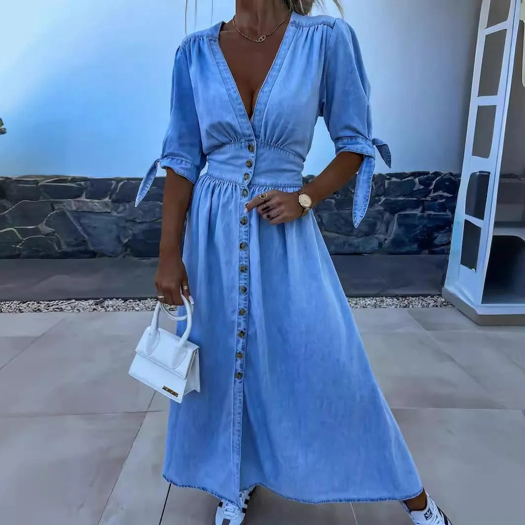 Levoire | Robe en denim à décolleté en V Bleu ciel