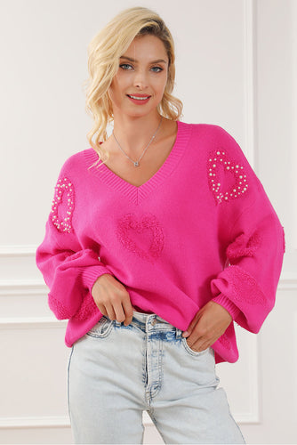 Levoire | Rosa Pull En Tricot Avec Détails Cœur En Perles Pour Femmes