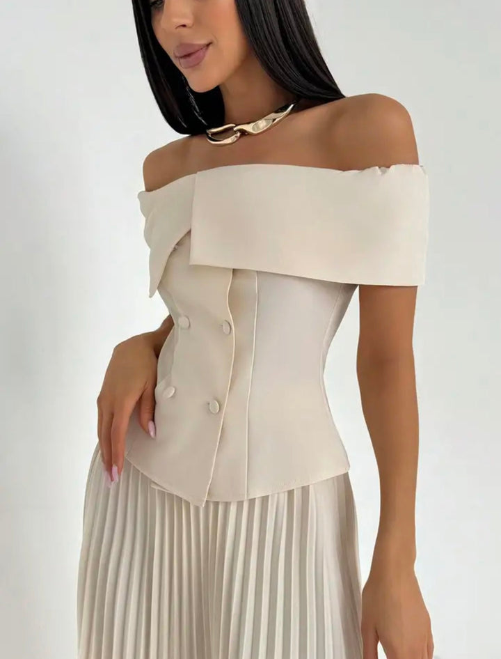 Levoire | Robe Maxi Élégante Off Shoulder Avec Jupe Plissée En Crème