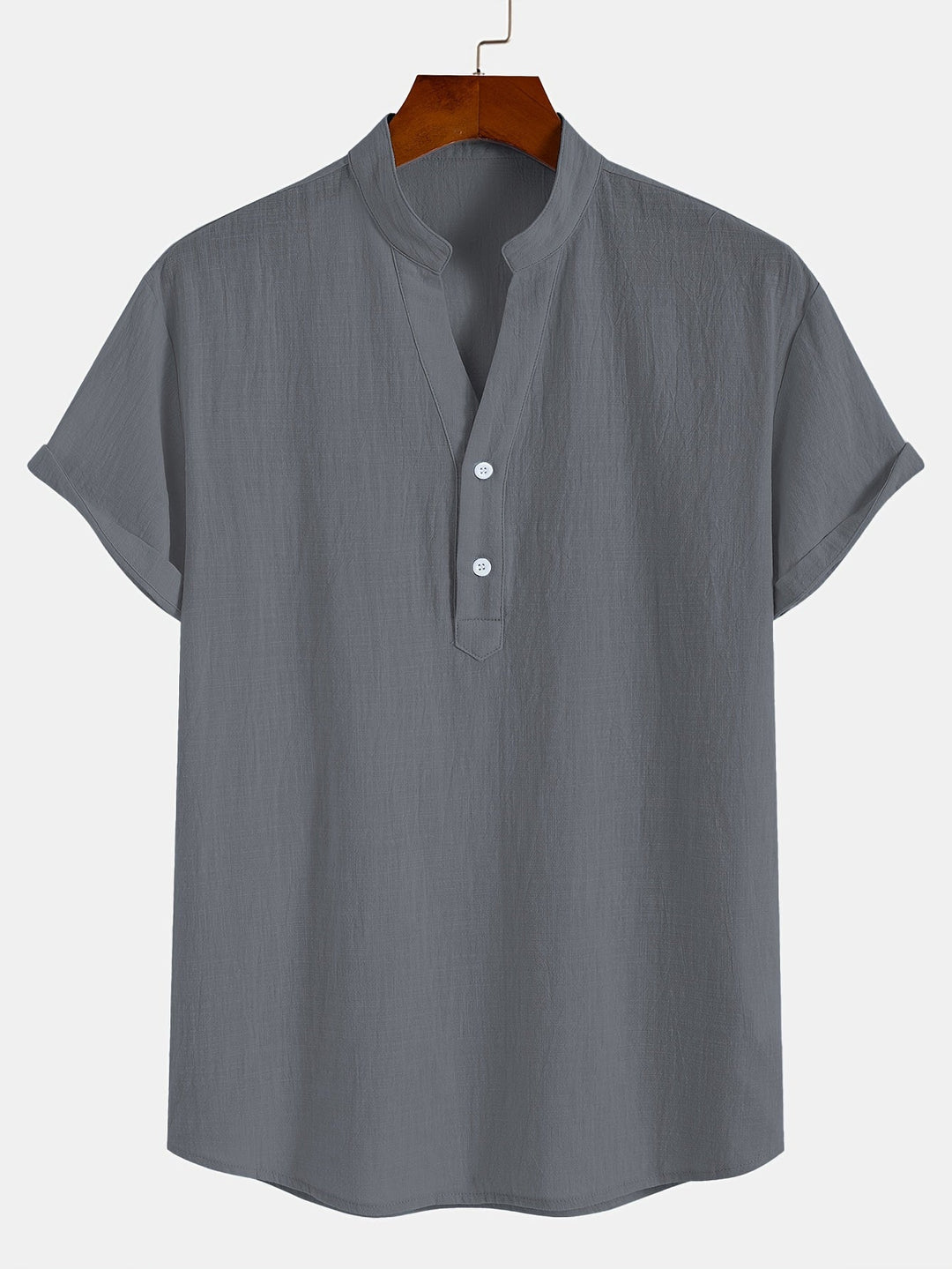 Levoire | T-Shirt Henley À Manches Courtes Unies Avec Col En V Profond
