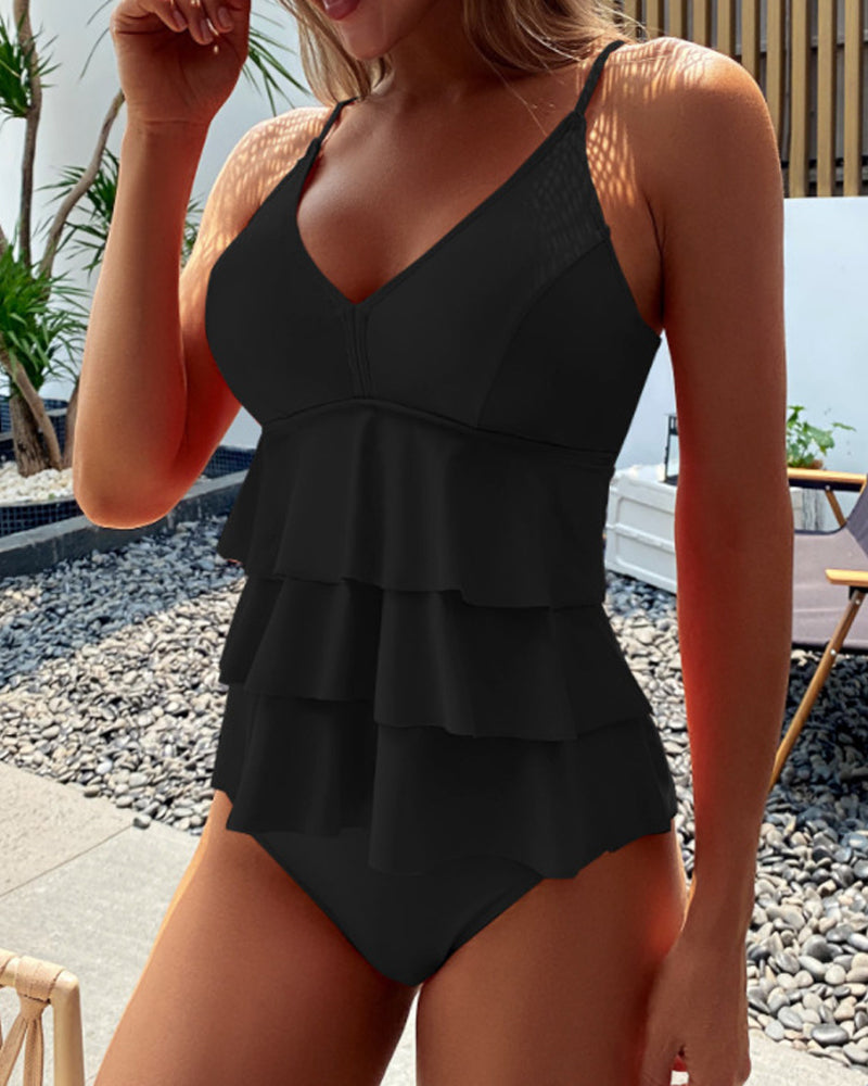 Levoire | Tankini Maillot De Bain À Taille Haute Et Volants Pour Femmes Noir