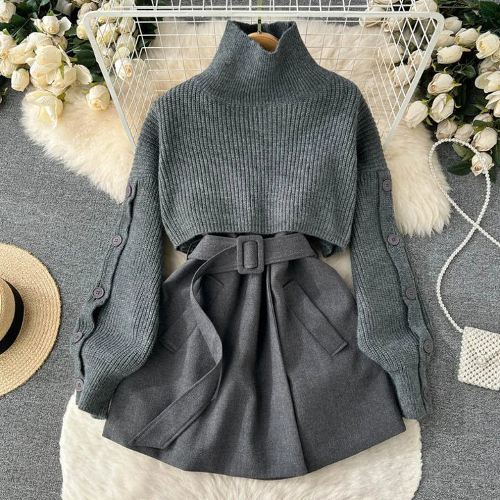 Levoire | Robe femme 2 pièces : pull court et jupe avec une élégante ceinture