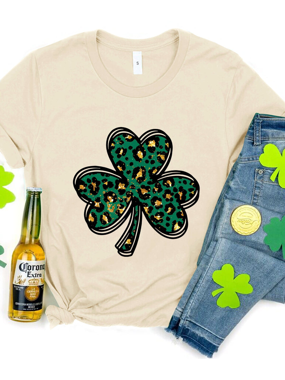 Levoire | Lucky Clover Col rond Manches courtes T-shirt Tan