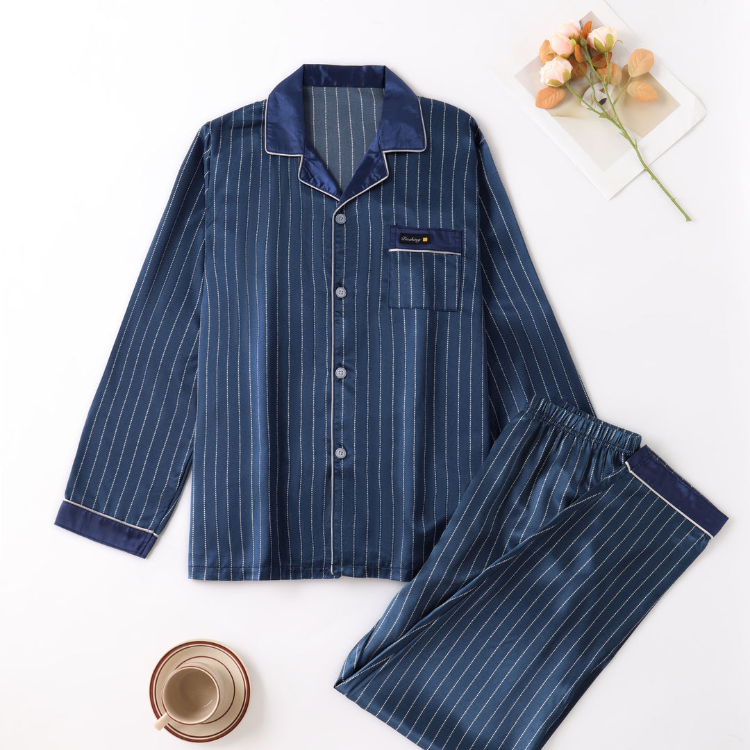 Levoire | Ensemble De Pyjama En Satin Rayé Pour Hommes À Manches Longues