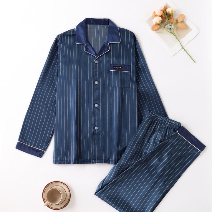 Levoire | Ensemble De Pyjama En Satin Rayé Pour Hommes À Manches Longues