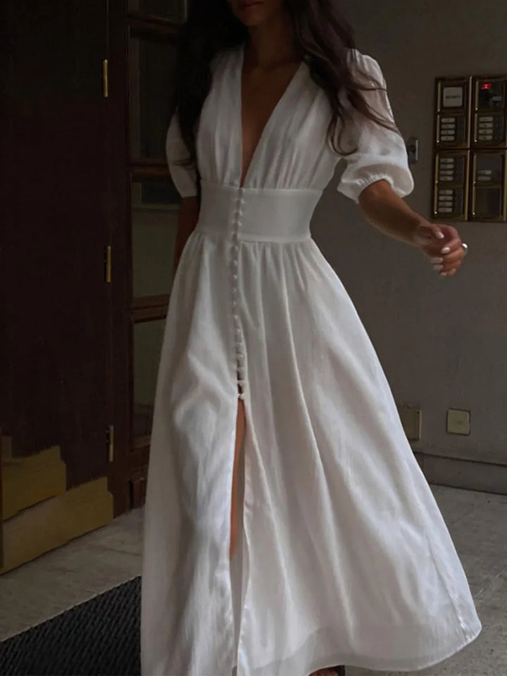 Levoire | Robe Longue À Rayures Nappi Avec Manches Françaises Blanc