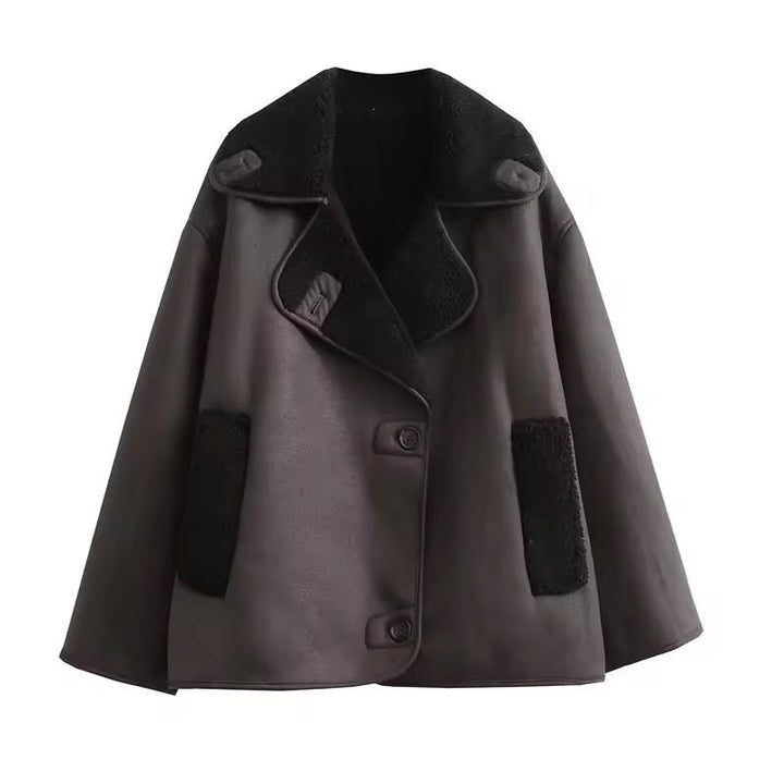 Levoire | Veste Grande Taille Noire Avec Détails En Peau De Mouton
