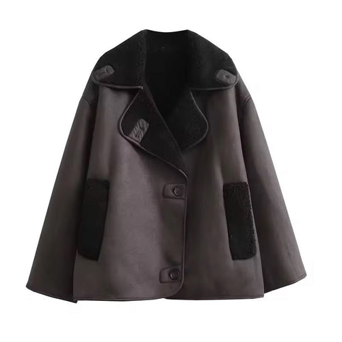 Levoire | Veste Grande Taille Noire Avec Détails En Peau De Mouton