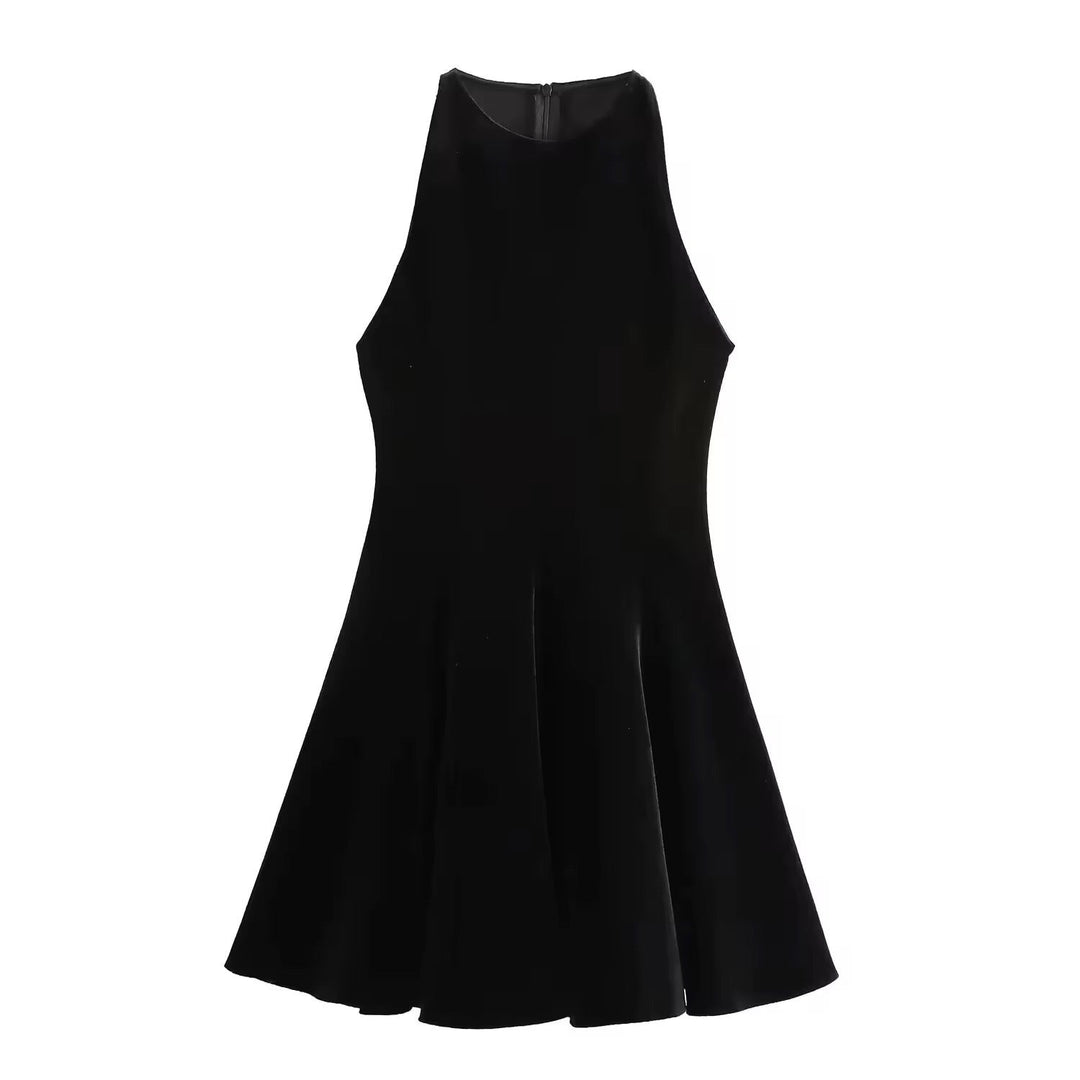Levoire | Robe En Velours Élégante Avec Jupe Évasée Noir