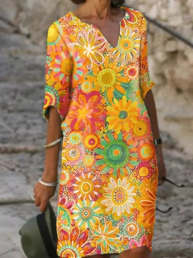 Levoire | Robe à imprimé floral avec décolleté en V Jaune