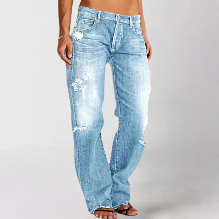 Levoire | Jeans Déchirés En Denim Taille Haute Pour Femmes Bleu clair