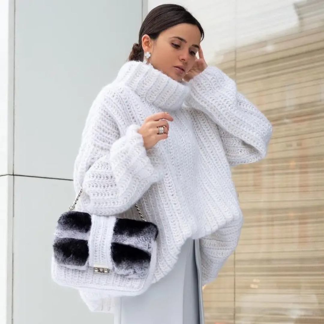 Levoire | Pull Col Roulé pour Femmes Tricoté Lourd Pull Long Confortable Pull Col Roulé pour Femmes Blanc