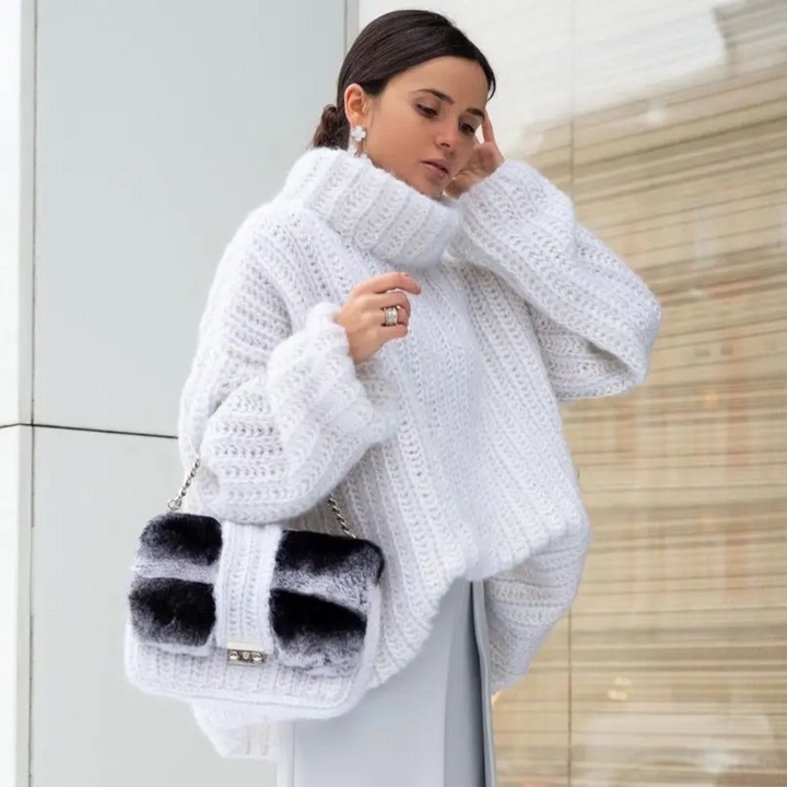 Levoire | Pull Col Roulé pour Femmes Tricoté Lourd Pull Long Confortable Pull Col Roulé pour Femmes Blanc