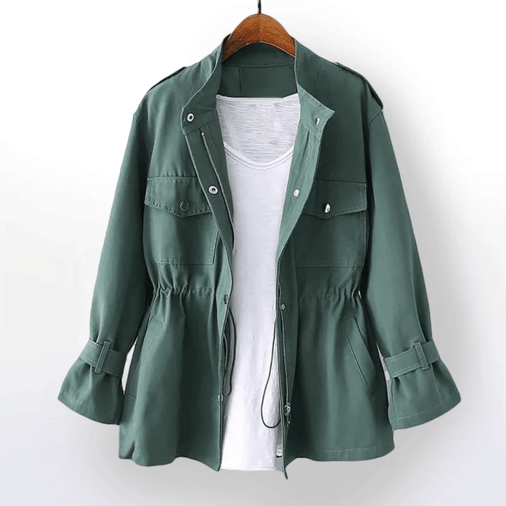 Levoire | Tren Coat Élégant Mélange De Coton & Taille Accentuée Pour Femmes Vert