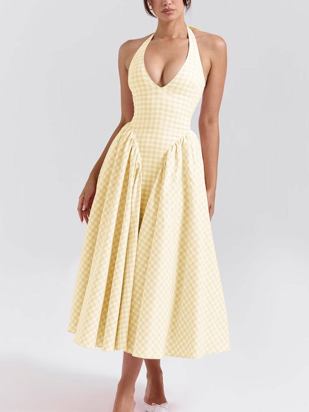 Levoire | Robe midi à encolure en V profonde Jaune