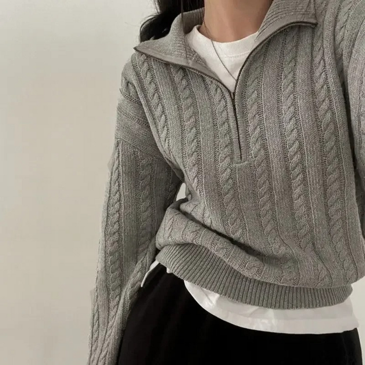Levoire | Veste à zip pour femmes en tricot, Coupe confortable Gris