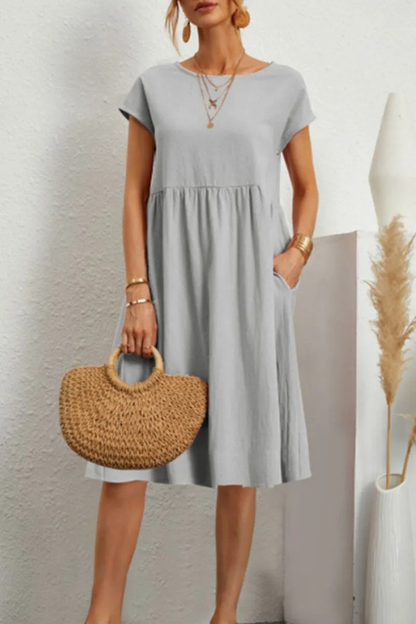 Levoire | Robe décontractée à manches courtes et col rond en patchwork uni Gris