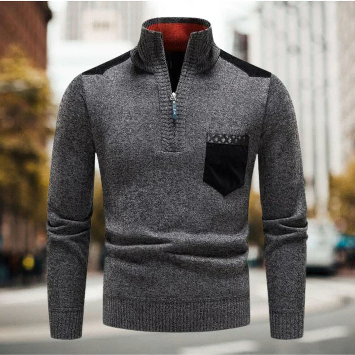 Levoire | Pull Homme Avec Col Montant Et Demi-Zip Gris Foncé