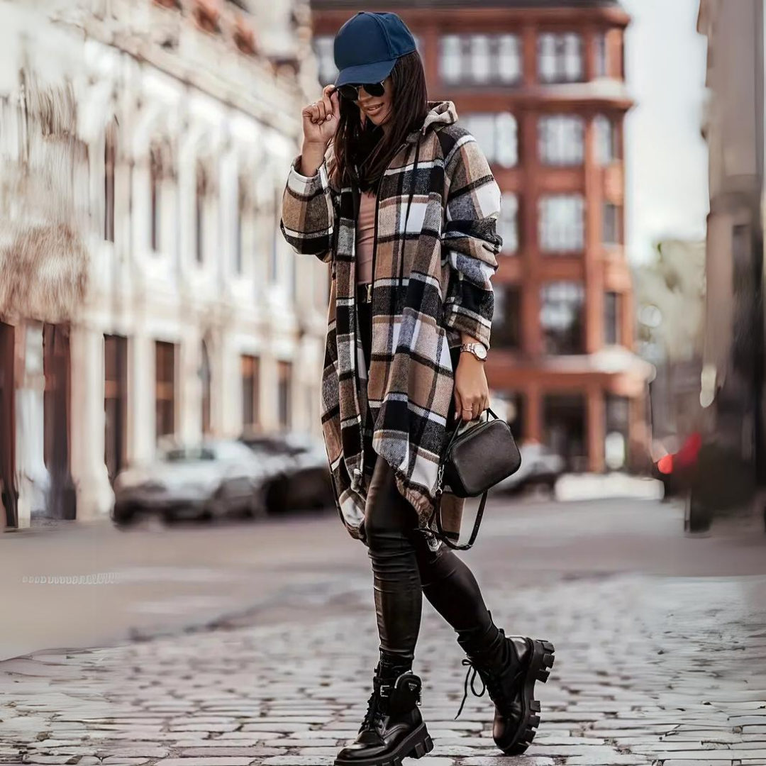 Levoire | Pull long à carreaux tendance Braun
