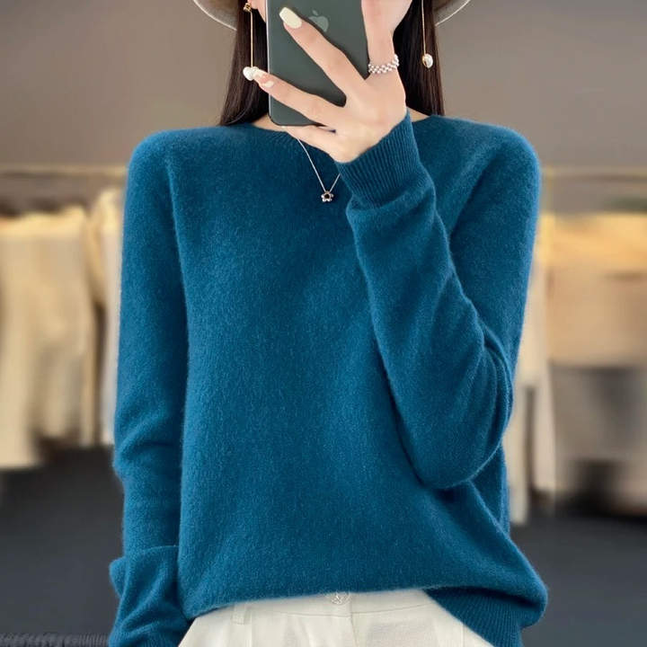Levoire | Pull en cachemire Femme Élégant Col Rond, Doux & Confortable Bleu foncé