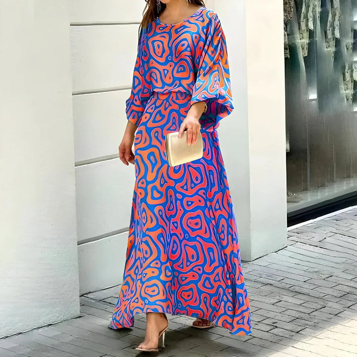 Levoire | Robe Maxi Col Rond Colorée Été Bleu