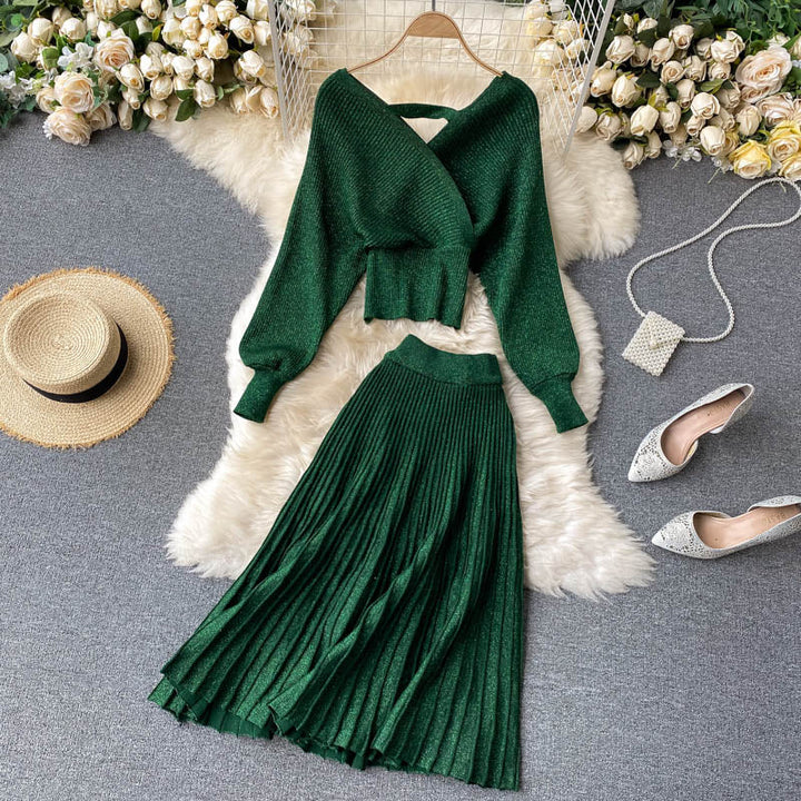 Levoire | Haut De Taille Courte & Jupe Plissée Taille Haute Élastique Une taille Vert