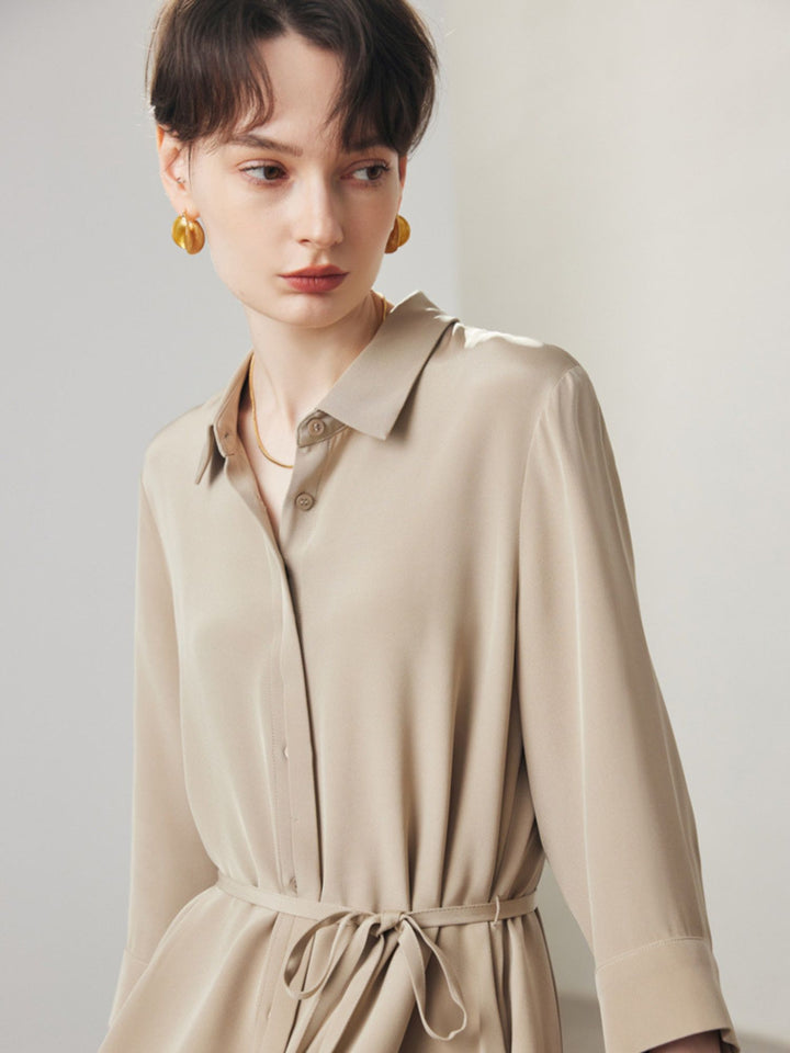 Robe Chemise en Soie Ceinturée