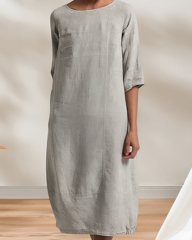 Levoire | Robe Midi Simple En Lin Décontracté Pour Femmes Gris