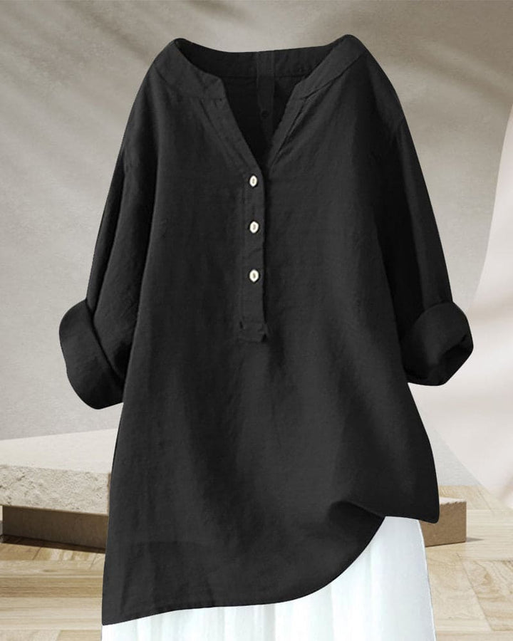 Levoire | Blouse À Manches Longues Dans Une Couleur Unie Et Un Encolure En V Noir