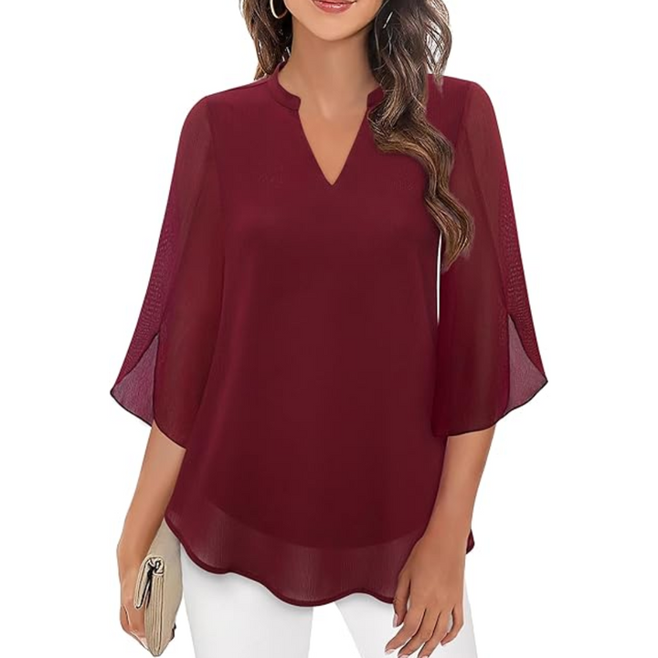 Levoire | Chemise Ample À Manches Fendues Pour - Femmes - Col En V Vin rouge