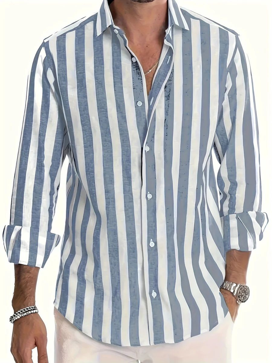 Levoire | Chemise à rayures pour hommes avec manches longues Chemise élégante pour hommes Bleu