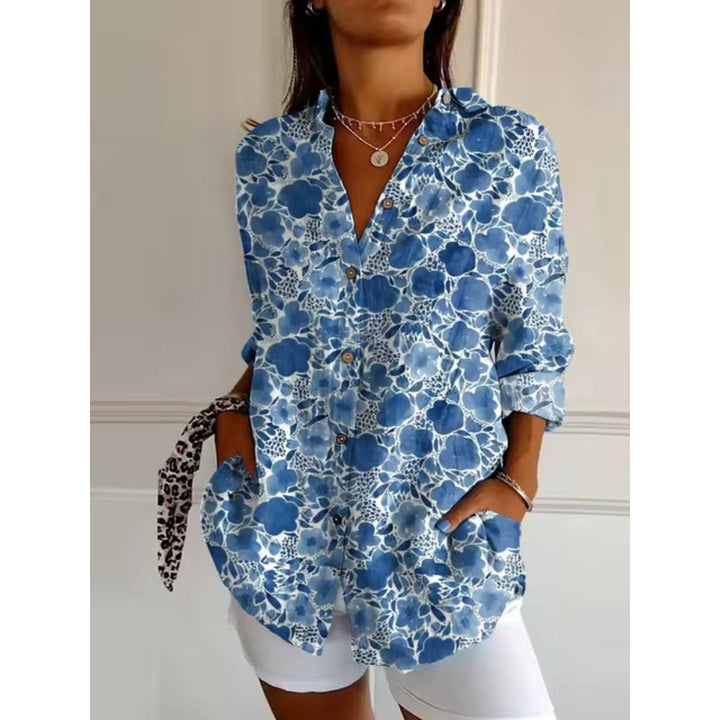 Levoire | Blouse À Fleurs Avec Boutons Pour Femmes Bleu