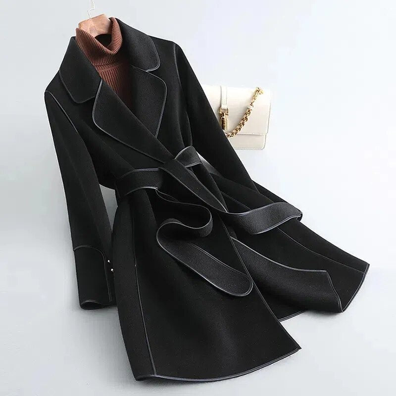 Levoire | Long Trench Coat Femmes Automne Weather Perle Noire